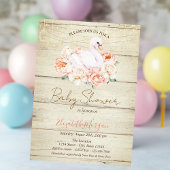 Baby Swan Flowers Wood Texture Baby shower Kaart