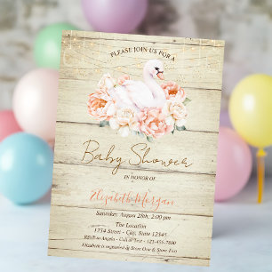 Baby Swan Flowers Wood Texture Baby shower Kaart