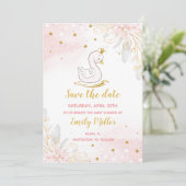 Baby swan prinses meisjesdouche Bewaar de datum Save The Date (Staand voorkant)