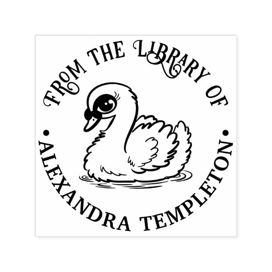 Baby Swan with Bamboo Library Book Name Zelfinktende Stempel (Design)