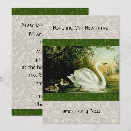 Baby Swans Baby shower-uitnodiging Kaart (Voorkant / Achterkant)