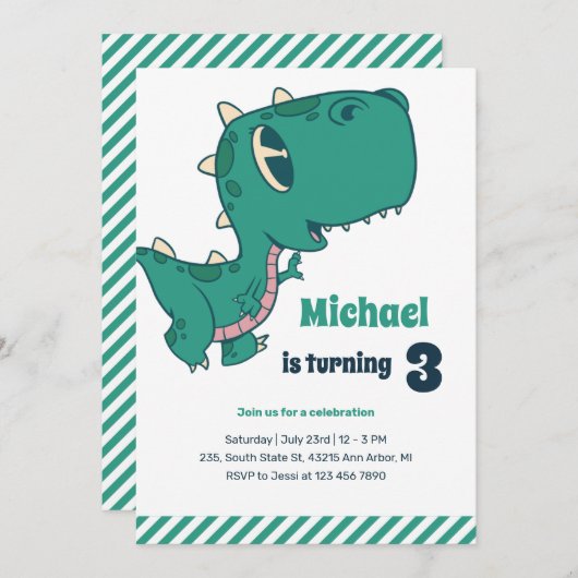 Baby T-Rex Dinosaur kinderen Birthday Uitnodiging (Voorkant / Achterkant)