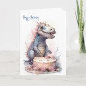 Baby T-Rex Dinosaur met Cake - Kinderen van Birthd Kaart (Voorkant)
