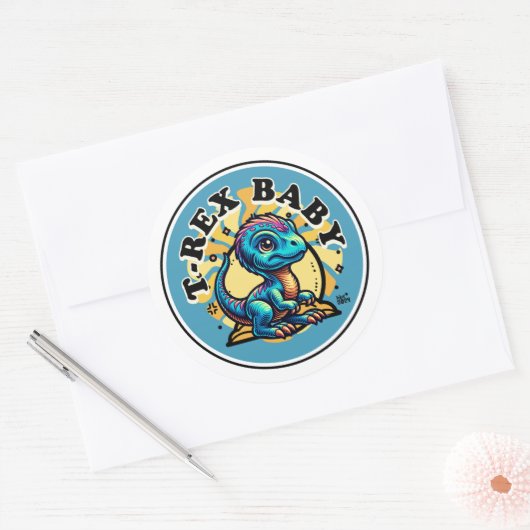 Baby T-Rex Ronde Sticker (Envelop)