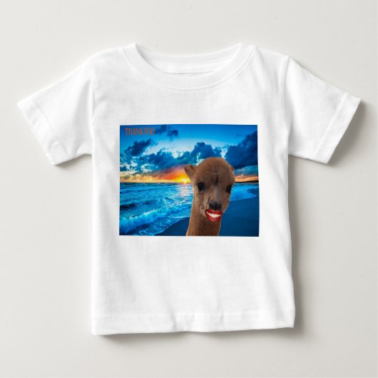 baby t-shirt Alpaca op het strand, bedankt (Voorkant)