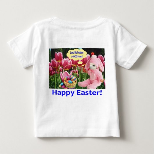baby t-shirt. Fijne Pasen. alpaca/konijn (Achterkant)