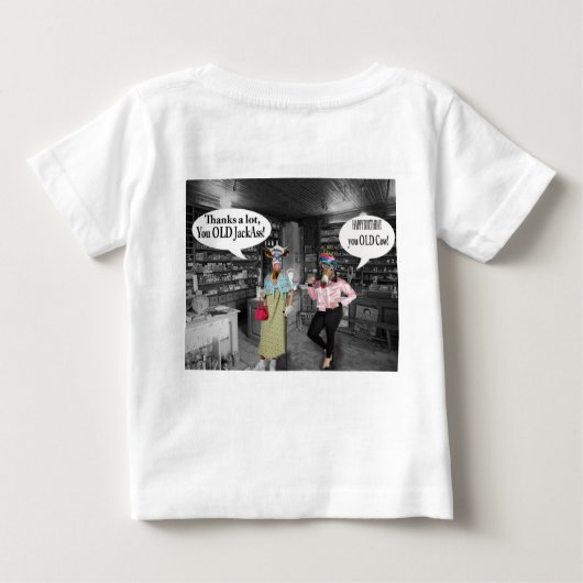 baby t-shirt. Happy Birthday koe en Jackass (Achterkant)
