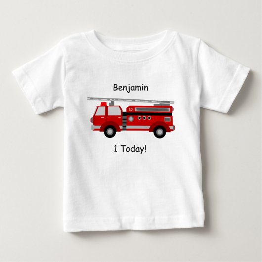 Baby t-shirt met brandende vrachtwagen, naam en "1 (Voorkant)