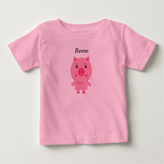 Baby T-shirt met Cute Pink Pig (Voorkant)