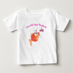 Baby T-shirt met grappige vis en worm - uw tekst