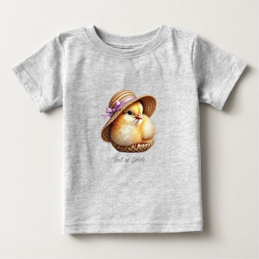 Baby T-shirt met Kuiken en Roze Lint (Voorkant)