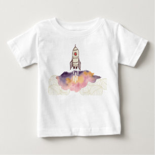 Baby T-shirt Raket Schip Opstijgen Kleurrijke Wolk