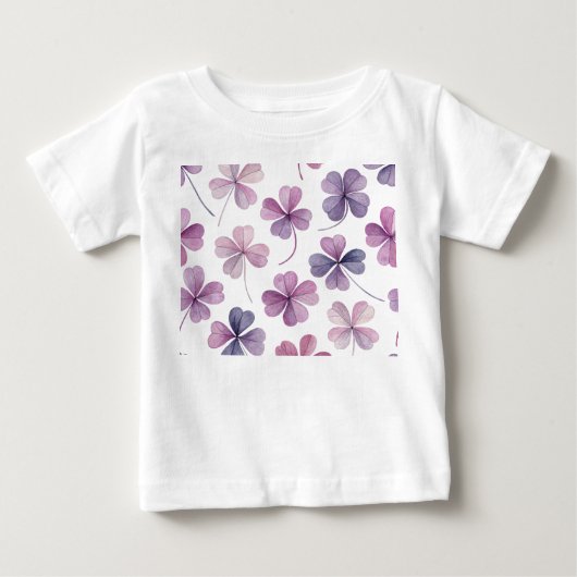 "Baby T-shirt – Roze & Paarse Klaver Bloemen" (Voorkant)