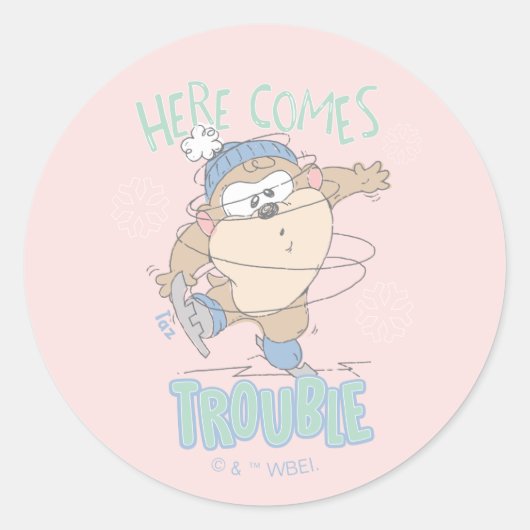 Baby TAZ™ Winterschaatsen Ronde Sticker (Voorkant)