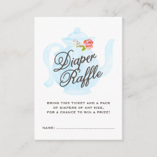 Baby Tea Party   Baby Luier Raffle Ticket Blauw Informatiekaartje