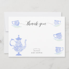 Baby Tea Party Blauw China Wit Kant Jongensdouche Bedankkaart