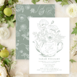 Baby Tea Party Douche Bloemen Salie Groen Kaart