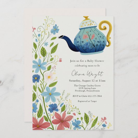 Baby Tea Party Douche Kaart (Voorkant / Achterkant)