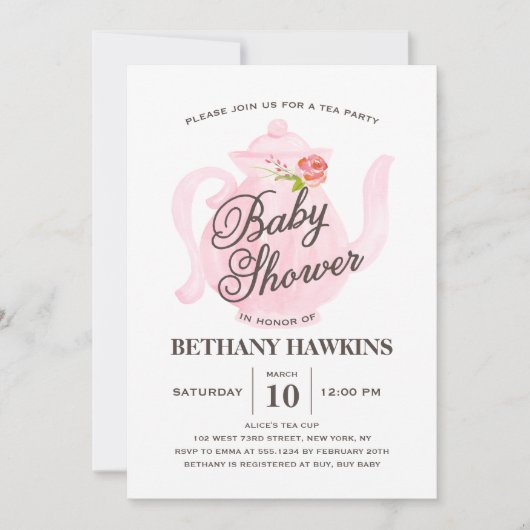 Baby Tea Party | uitnodiging tot baby shower (Voorkant)