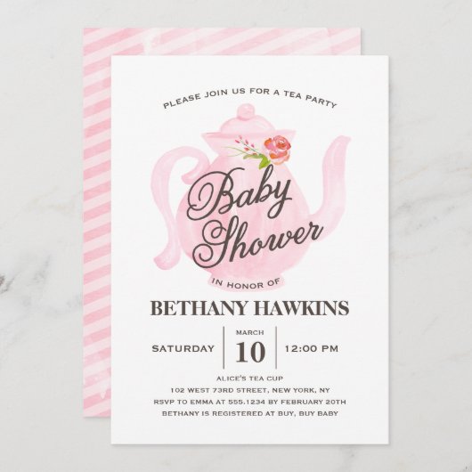 Baby Tea Party | uitnodiging tot baby shower (Voorkant / Achterkant)