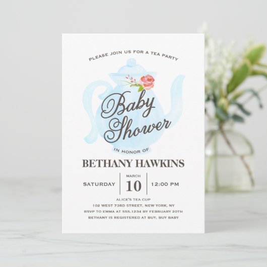 Baby Tea Party | uitnodiging tot baby shower | bla (Staand voorkant)