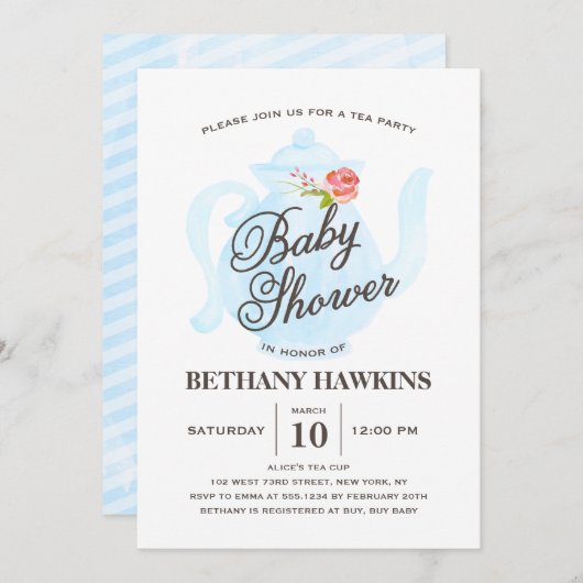 Baby Tea Party | uitnodiging tot baby shower | bla (Voorkant / Achterkant)