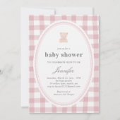 Baby Teddy bear Baby shower Pink Gingham Kaart (Voorkant)