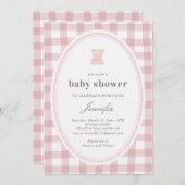 Baby Teddy bear Baby shower Pink Gingham Kaart (Voorkant / Achterkant)