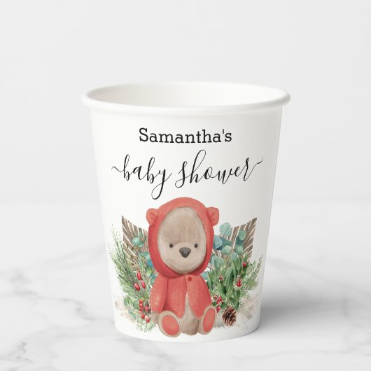 Baby Teddy Bear Kerstmis Boho Bouquet Papieren Bekers (Achterkant)
