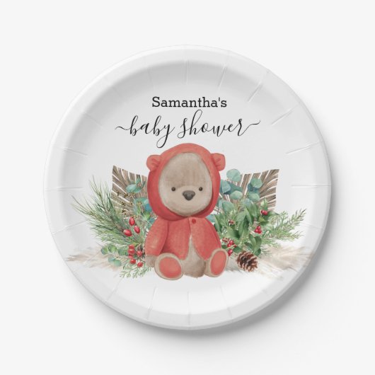Baby Teddy Bear Kerstmis Boho Bouquet Papieren Bordje (Voorkant)