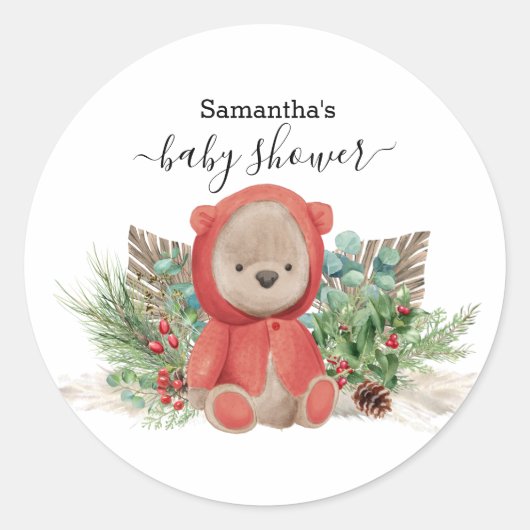 Baby Teddy Bear Kerstmis Boho Bouquet Ronde Sticker (Voorkant)