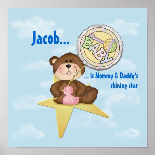 Baby Teddy Bear op een ster Poster (Voorkant)