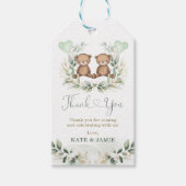 Baby Teddy Bear Twins Greenery Gold Eucalyptus Cadeaulabel (Voorkant)