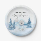 Baby Teddy Bear Winter Blue Papieren Bordje (Voorkant)