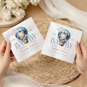 Baby Teddy Blue Hete Luchtballon Servet