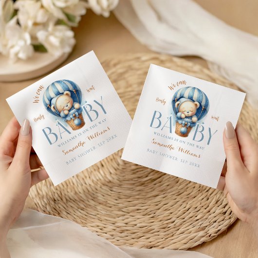 Baby Teddy Blue Hete Luchtballon Servet