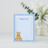 BABY TEDDY BLUE Stripe Flat Dank u wel Bedankkaart (Staand voorkant)