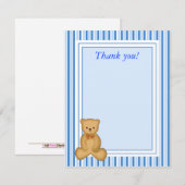 BABY TEDDY BLUE Stripe Flat Dank u wel Bedankkaart (Voorkant / Achterkant)