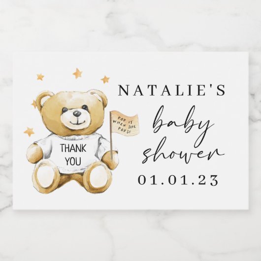 Baby Teddybeer Baby showers Mini Mousserende Wijn  Sparkling Wijnetiket (Enkel label)