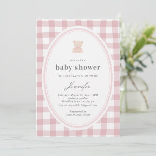 Baby Teddybeer Babyfeest Roze Gingham Kaart