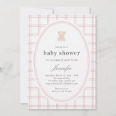 Baby teddybeer babyshower roze kaart (Voorkant)