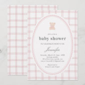 Baby teddybeer babyshower roze kaart (Voorkant / Achterkant)