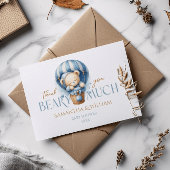 Baby teddybeer blauwe heteluchtballon bedankkaart