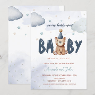 Baby Teddybeer Sterren Wolken Baby Shower   Kaart