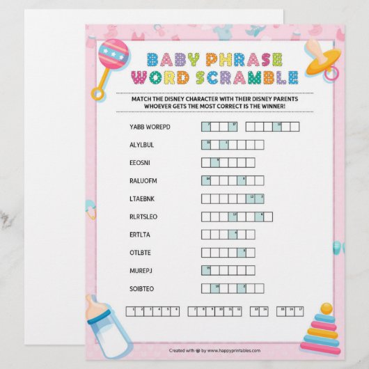 Baby-tekstkramble [Baby roze] Briefhoofd (Voorkant / Achterkant)