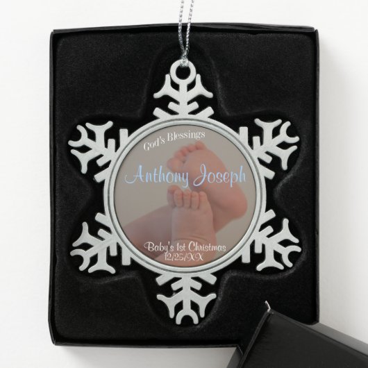 Baby Tenen Jongen 1e Kerstmis Sneeuwvlok Ornament (Kistje)