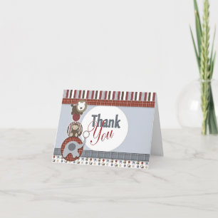 Baby Thank You Card met blauwe olifant, aap en T Bedankkaart