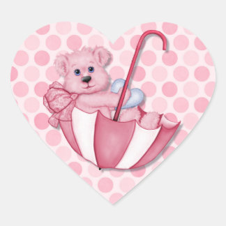 Baby thema paraplu Beer roze polka stippen Hart Sticker