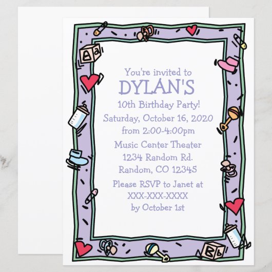 Baby thema verjaardagsfeestdag flyer uitnodigingen (Voorkant / Achterkant)