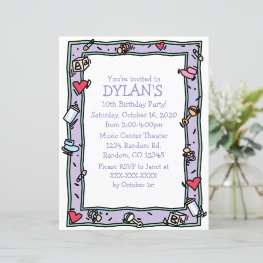 Baby thema verjaardagsfeestdag flyer uitnodigingen (Staand voorkant)